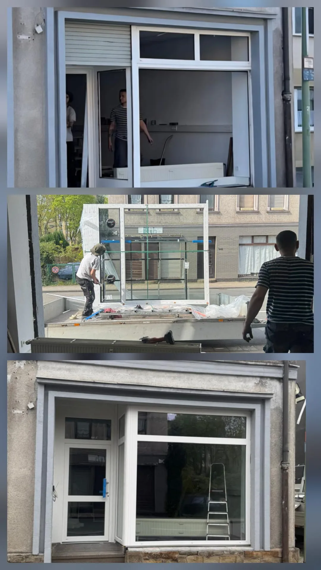 Montage eines großen Fensters in einem modernen Gebäude