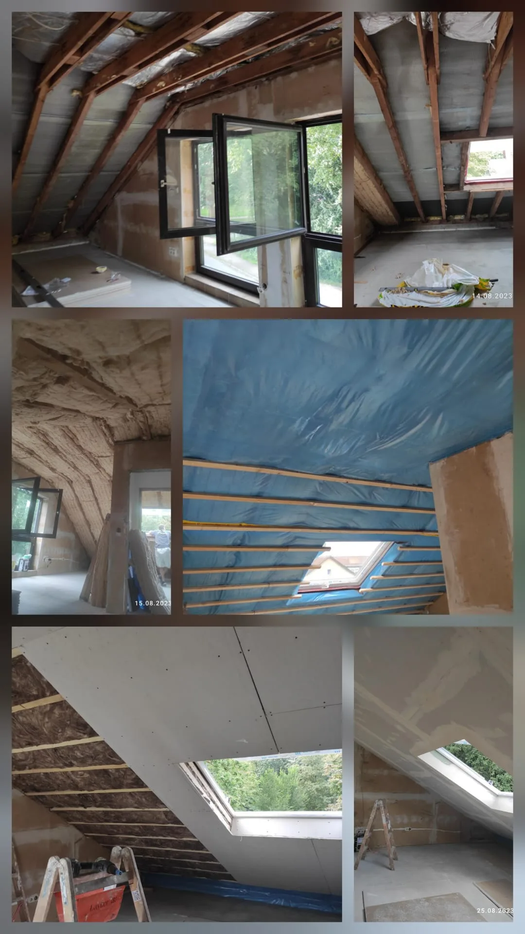 Innenausbau im Dachgeschoss mit Fenstern und Trockenbauarbeiten